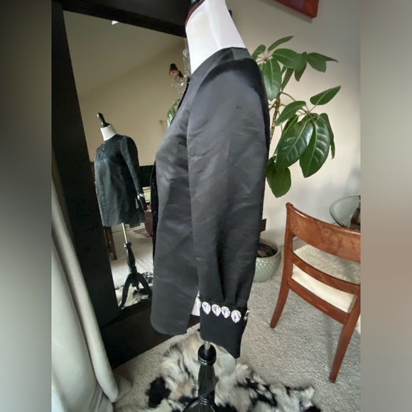 ✨ Chic Black Silk Thomas Wylde Coat with Crystal Detailing ✨ - Picture 5 of 9
